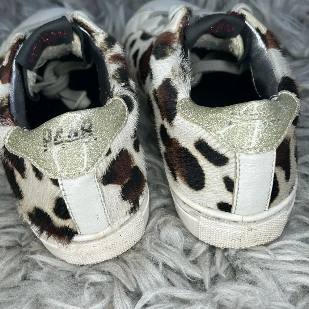 P448 cow hair leopard print lace up sneakers girl’s shoe size 2